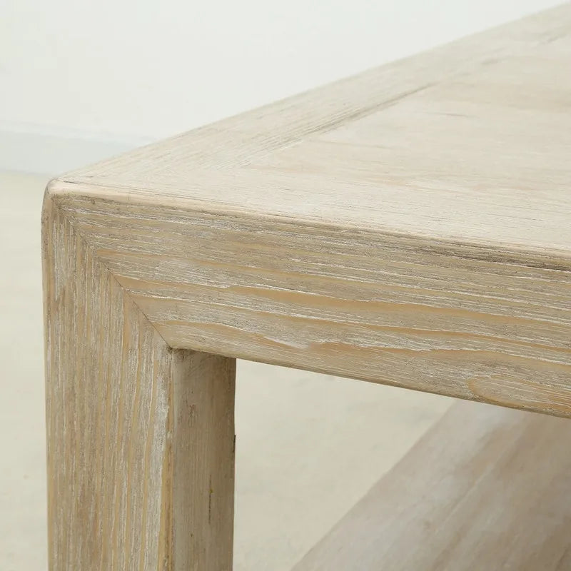 Table basse d’intérieur carrée en bois blanc patiné avec cadre, 39.4L