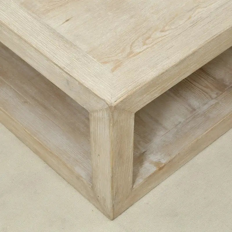 Table basse d’intérieur carrée en bois blanc patiné avec cadre, 39.4L