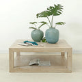 Mesa de centro de interior cuadrada de madera blanca envejecida con marco, 39.4L