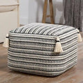 Handgefertigter Pouf mit Streifen in Creme/Schwarz