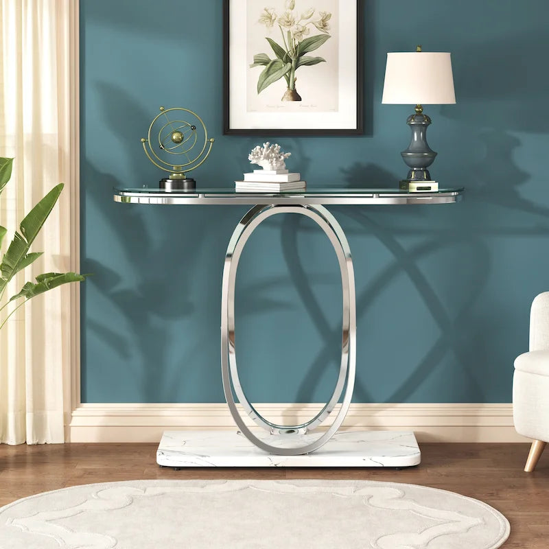 Table console de 43.3 pouces avec piètement géométrique, table moderne pour l’entrée et le salon