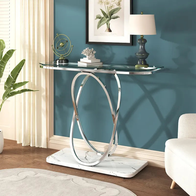 Table console de 43.3 pouces avec piètement géométrique, table moderne pour l’entrée et le salon