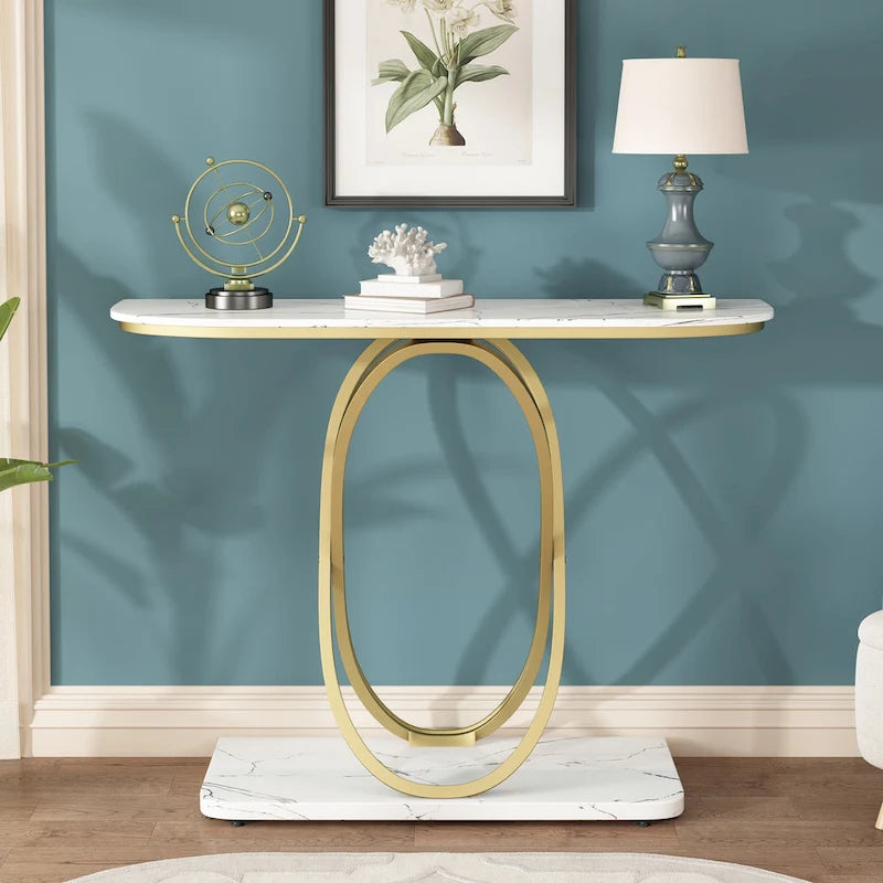 Table console de 43.3 pouces avec piètement géométrique, table moderne pour l’entrée et le salon