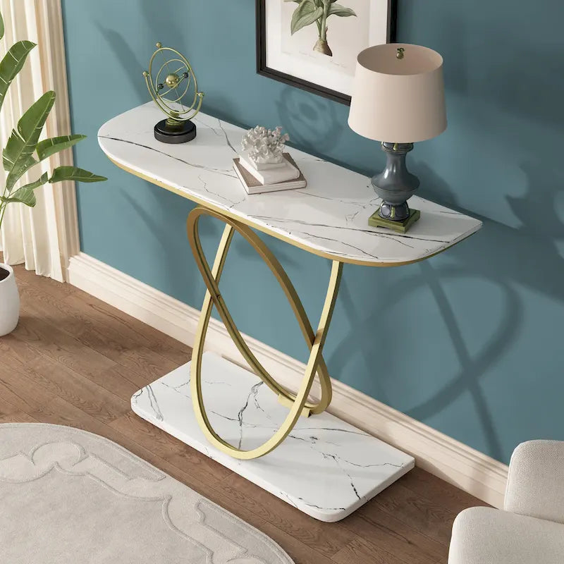 Table console de 43.3 pouces avec piètement géométrique, table moderne pour l’entrée et le salon