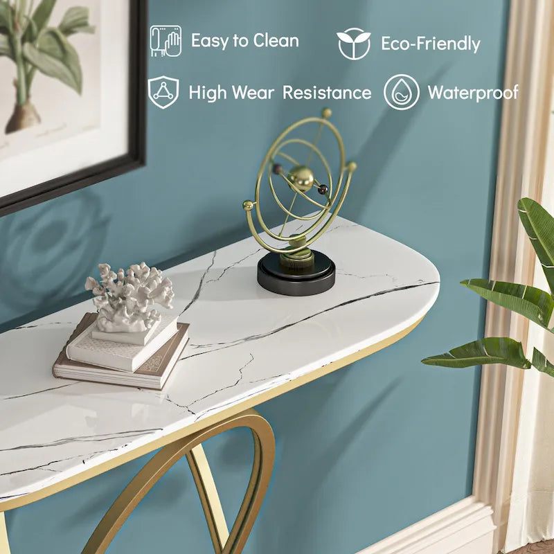 Table console de 43.3 pouces avec piètement géométrique, table moderne pour l’entrée et le salon