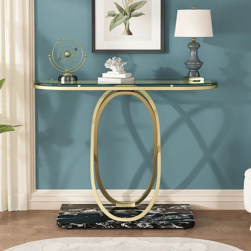 Table console de 43.3 pouces avec piètement géométrique, table moderne pour l’entrée et le salon