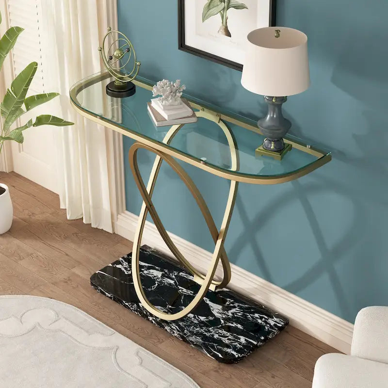 Table console de 43.3 pouces avec piètement géométrique, table moderne pour l’entrée et le salon