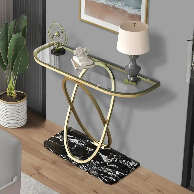 Table console de 43.3 pouces avec piètement géométrique, table moderne pour l’entrée et le salon