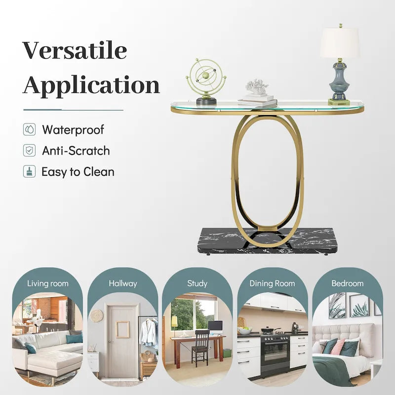 Table console de 43.3 pouces avec piètement géométrique, table moderne pour l’entrée et le salon