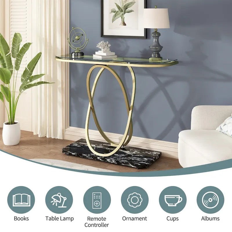 Table console de 43.3 pouces avec piètement géométrique, table moderne pour l’entrée et le salon