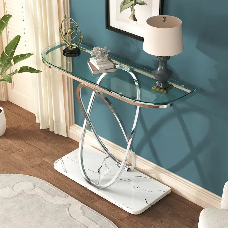 Table console de 43.3 pouces avec piètement géométrique, table moderne pour l’entrée et le salon