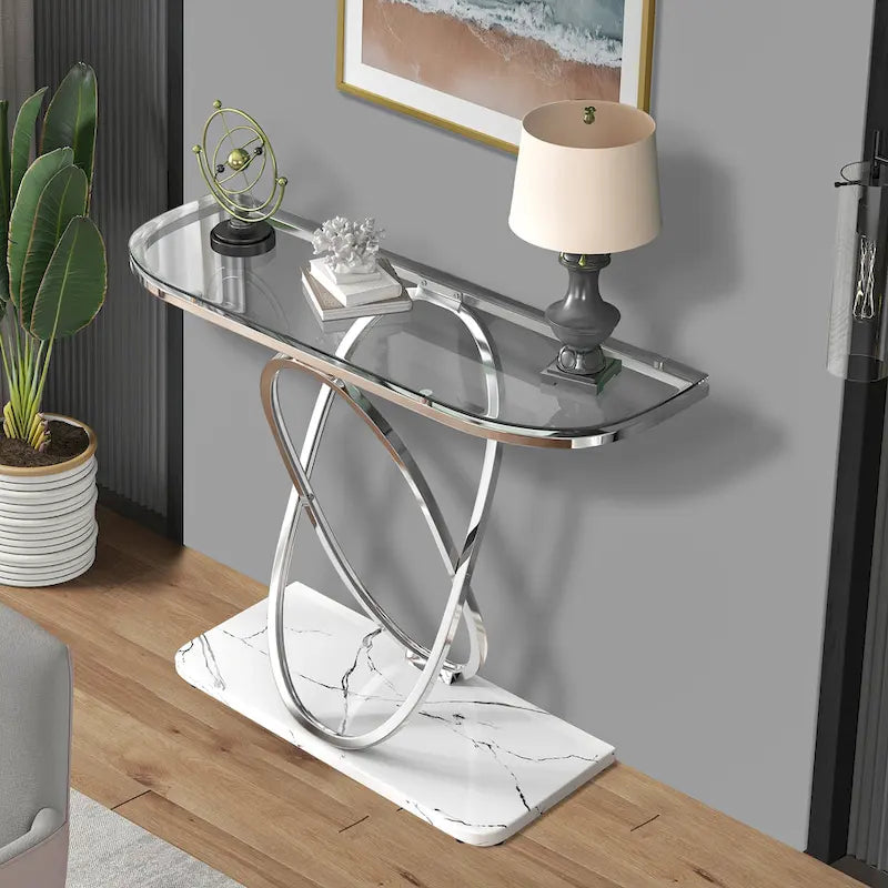 Table console de 43.3 pouces avec piètement géométrique, table moderne pour l’entrée et le salon