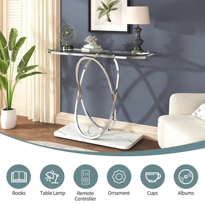 Table console de 43.3 pouces avec piètement géométrique, table moderne pour l’entrée et le salon