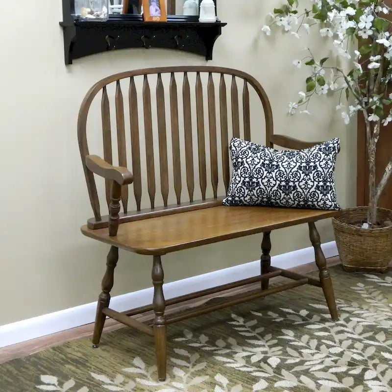 Banc d’entrée Windsor en bois, banc d’appoint 2 places à dossier à barreaux