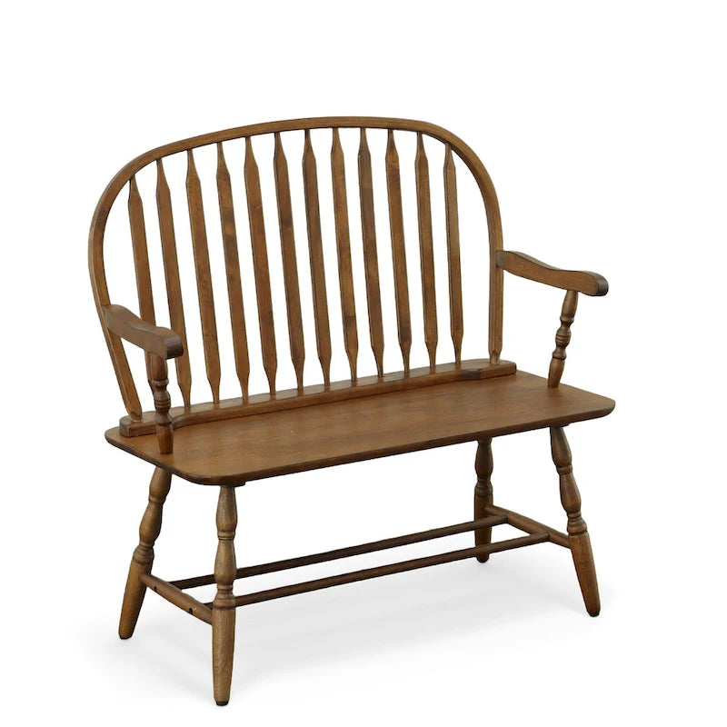 Banc d’entrée Windsor en bois, banc d’appoint 2 places à dossier à barreaux