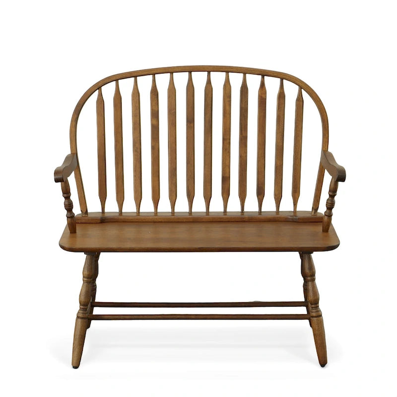 Banc d’entrée Windsor en bois, banc d’appoint 2 places à dossier à barreaux