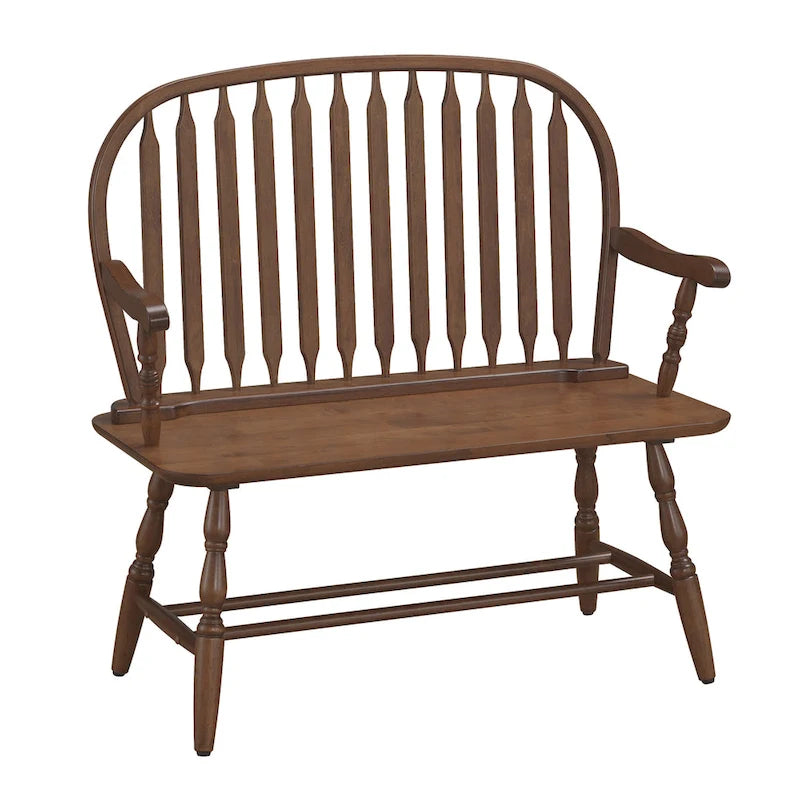 Banc d’entrée Windsor en bois, banc d’appoint 2 places à dossier à barreaux