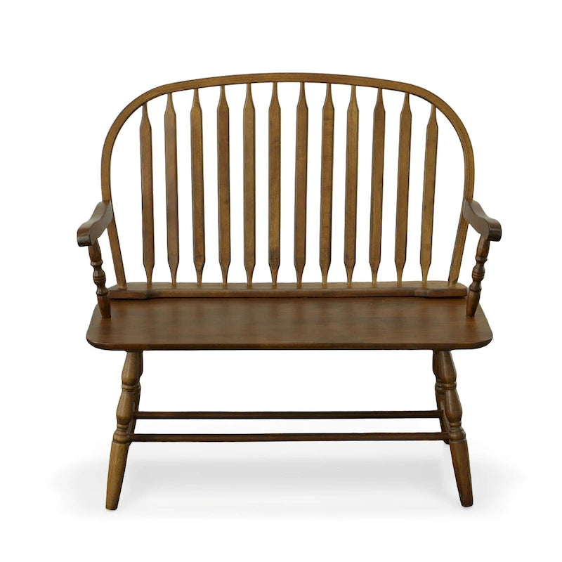 Banc d’entrée Windsor en bois, banc d’appoint 2 places à dossier à barreaux