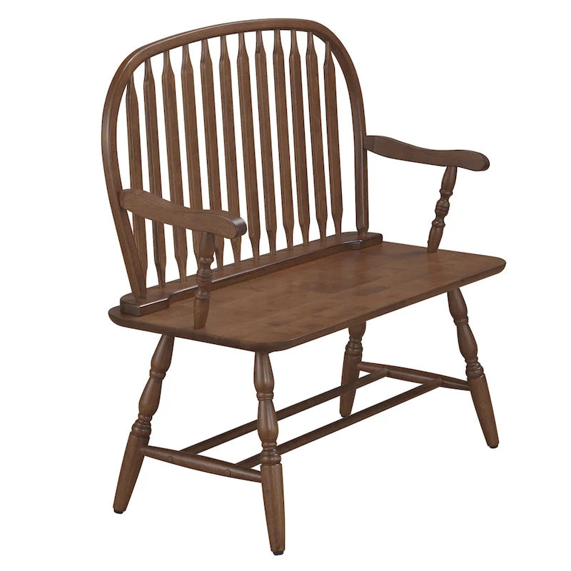 Banc d’entrée Windsor en bois, banc d’appoint 2 places à dossier à barreaux