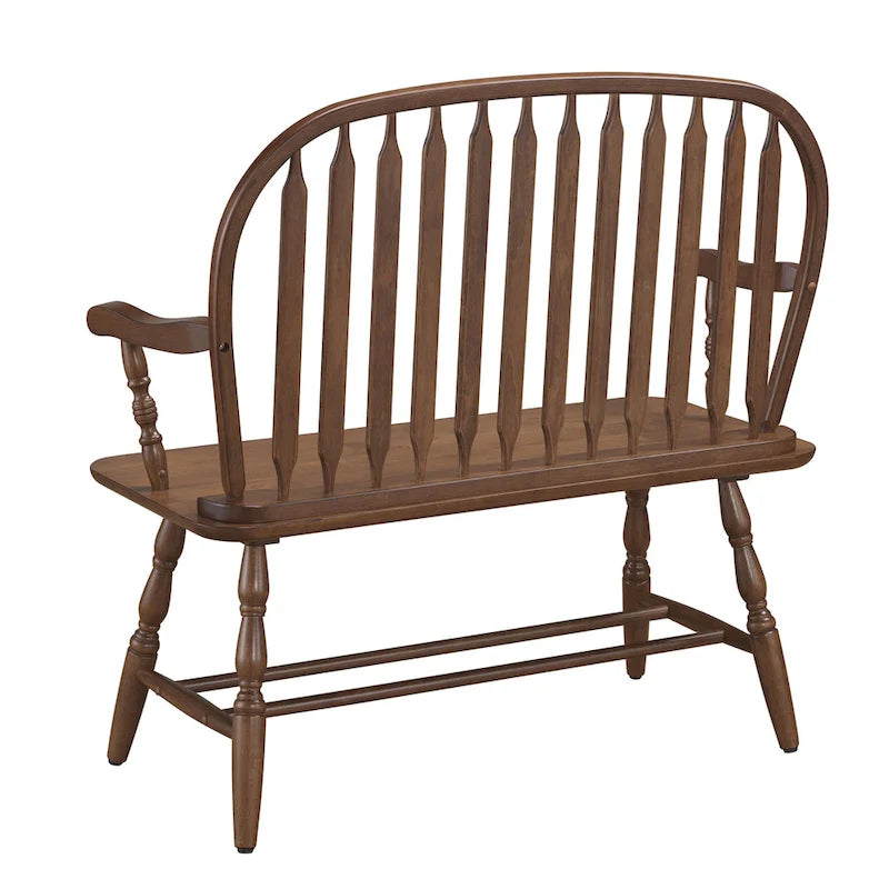 Banc d’entrée Windsor en bois, banc d’appoint 2 places à dossier à barreaux