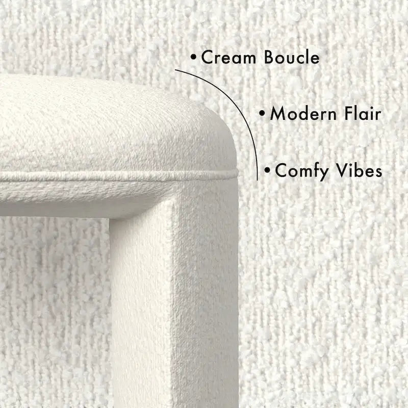 Puf curvo de tela bouclé, reposapiés decorativo para el hogar