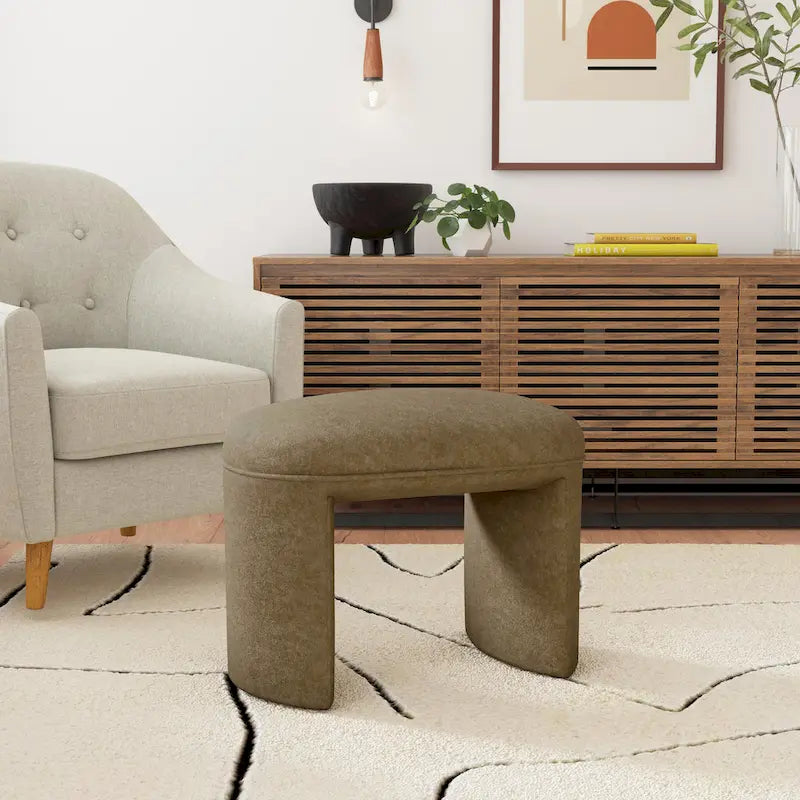 Puf curvo de tela bouclé, reposapiés decorativo para el hogar