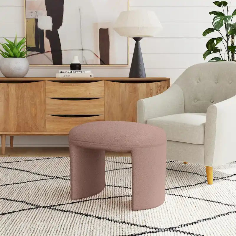 Puf curvo de tela bouclé, reposapiés decorativo para el hogar
