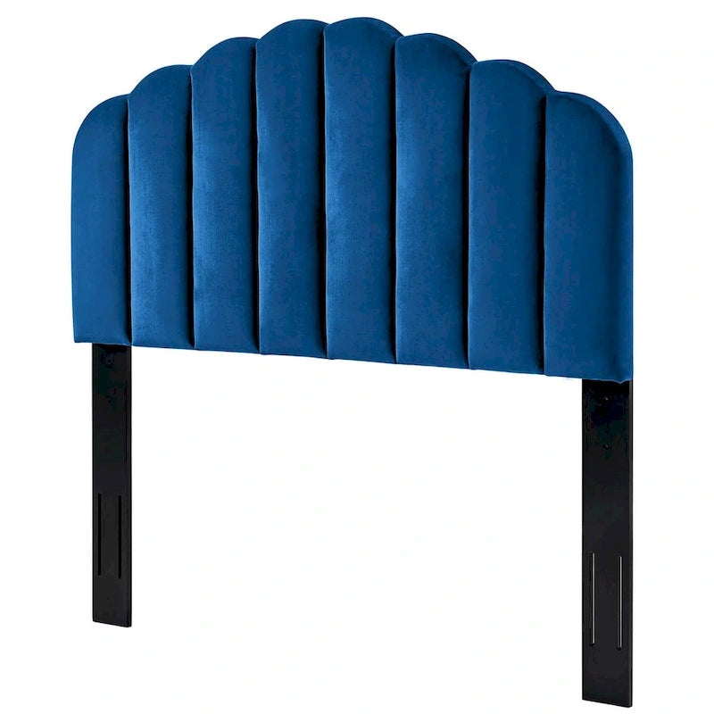 Cabecero festoneado de terciopelo azul para cama tamaño king o California king