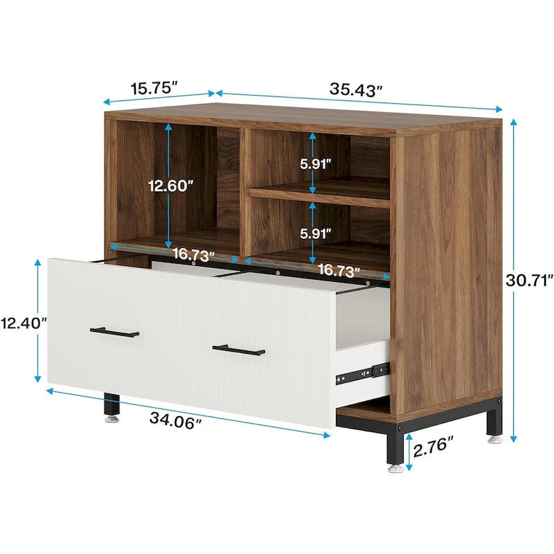 Seitlicher Aktenschrank aus Holz mit Schublade für Letter- oder A4-Akten