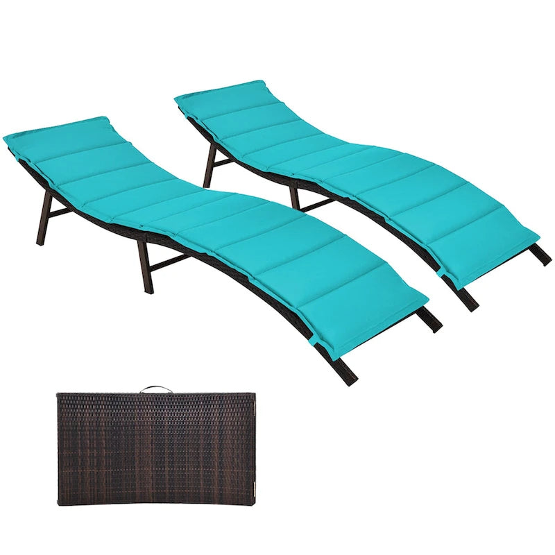 Set aus 2 klappbaren, tragbaren Rattan-Liegestühlen - 81x 23.5x 20