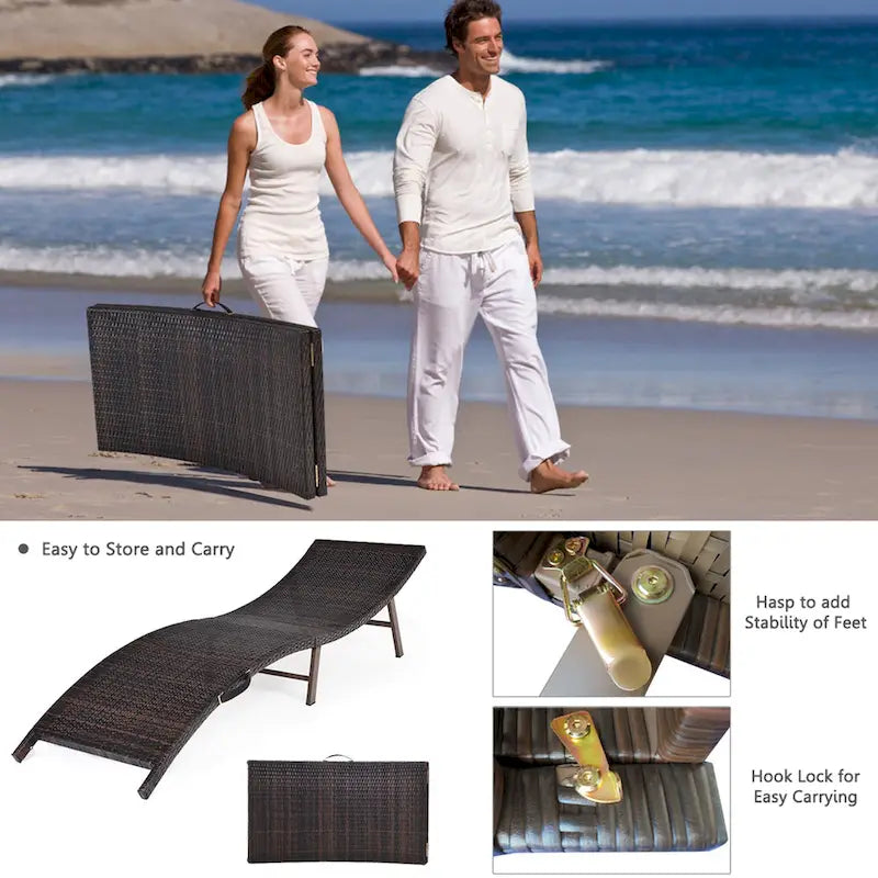 Set aus 2 klappbaren, tragbaren Rattan-Liegestühlen - 81x 23.5x 20