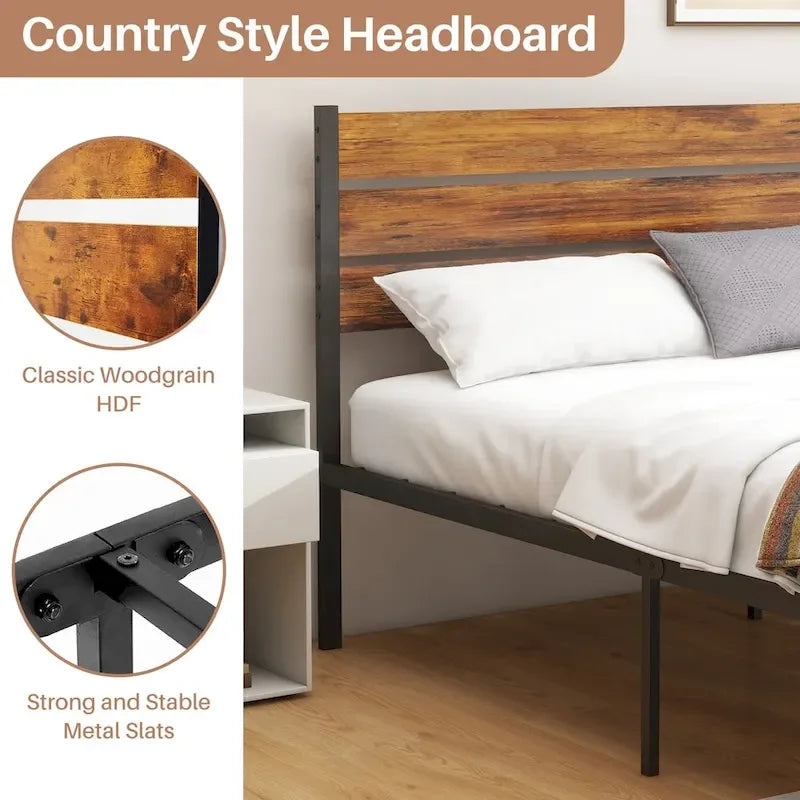 Cama con plataforma y estructura de madera, con cabecero, no necesita somier