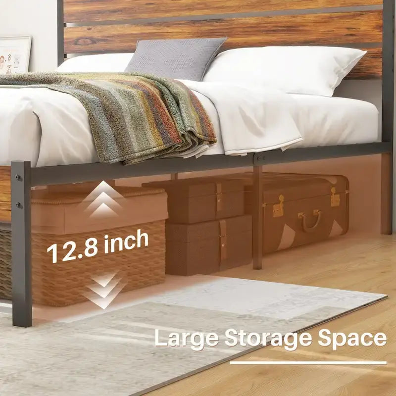 Cama con plataforma y estructura de madera, con cabecero, no necesita somier