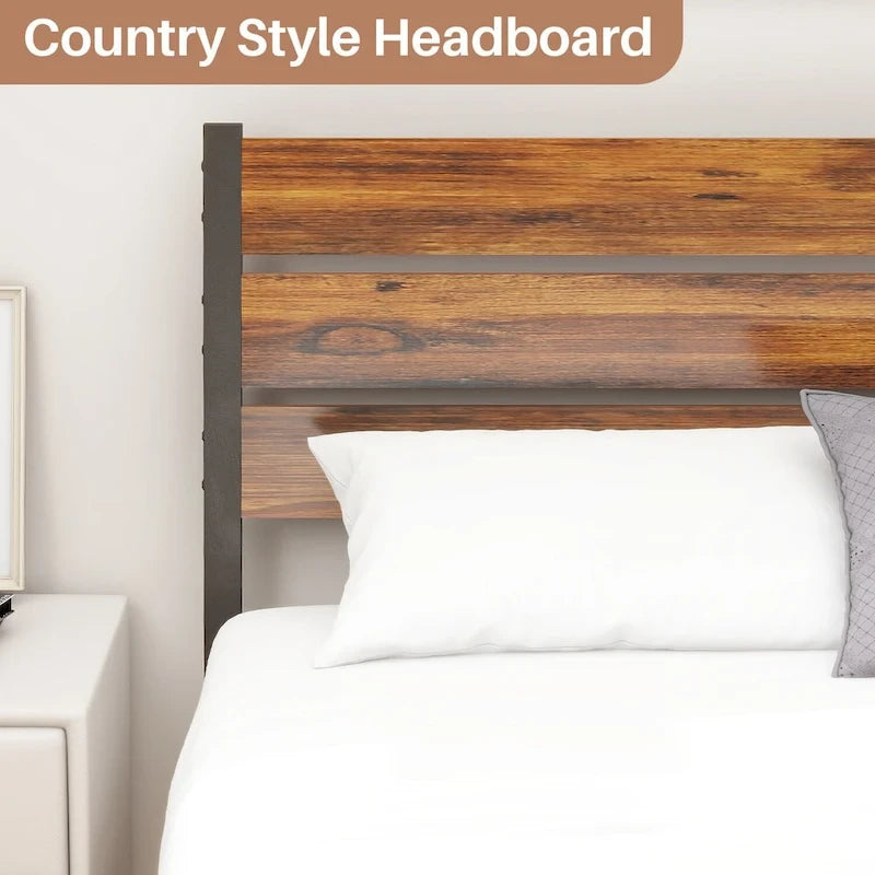Cama con plataforma y estructura de madera, con cabecero, no necesita somier