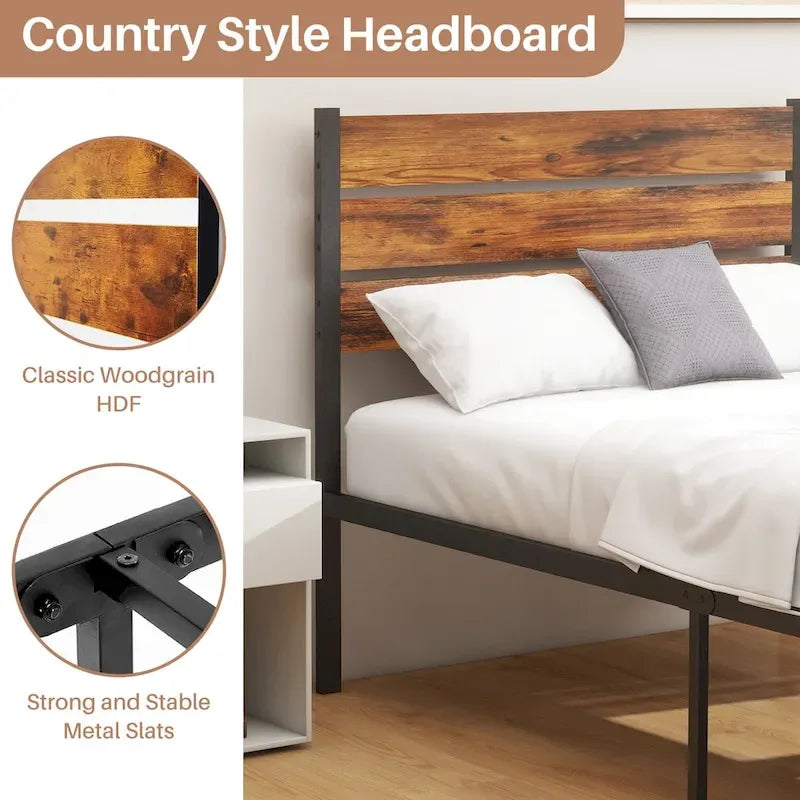 Cama con plataforma y estructura de madera, con cabecero, no necesita somier