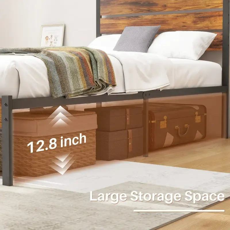 Cama con plataforma y estructura de madera, con cabecero, no necesita somier