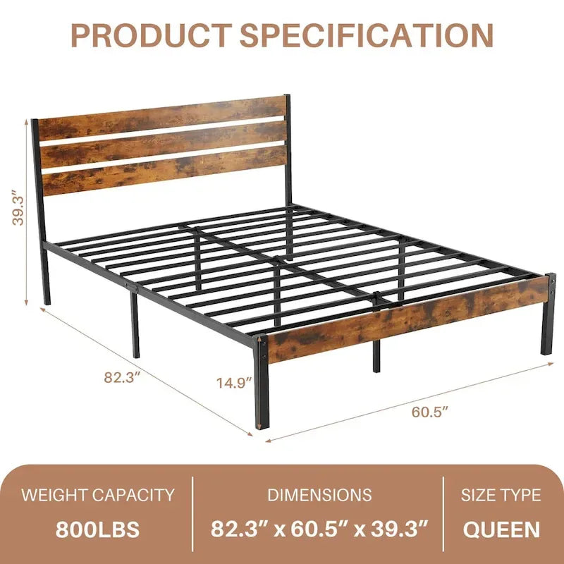 Cama con plataforma y estructura de madera, con cabecero, no necesita somier