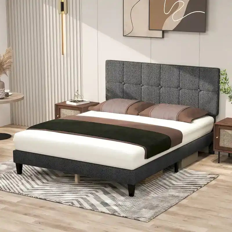 Cama con plataforma y estructura de madera, con cabecero, no necesita somier