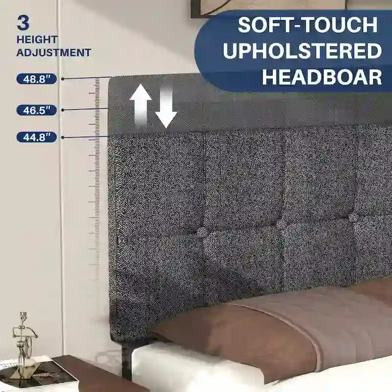 Cama con plataforma y estructura de madera, con cabecero, no necesita somier