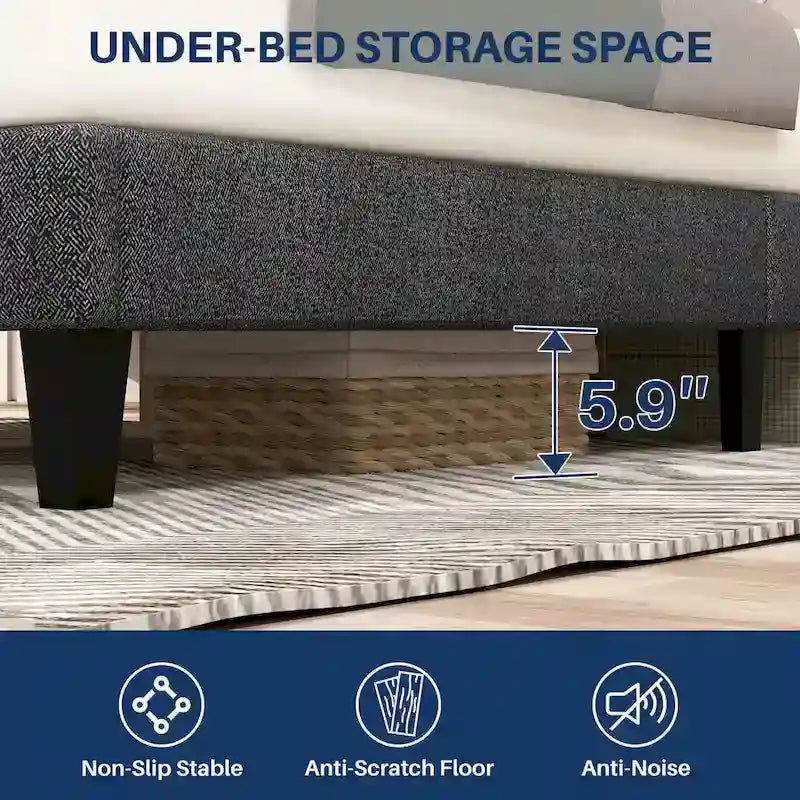 Cama con plataforma y estructura de madera, con cabecero, no necesita somier