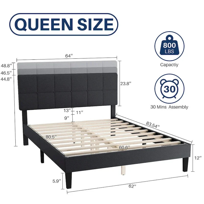 Cama con plataforma y estructura de madera, con cabecero, no necesita somier