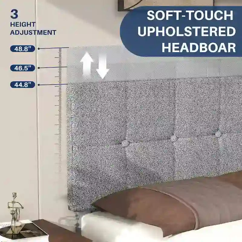 Cama con plataforma y estructura de madera, con cabecero, no necesita somier