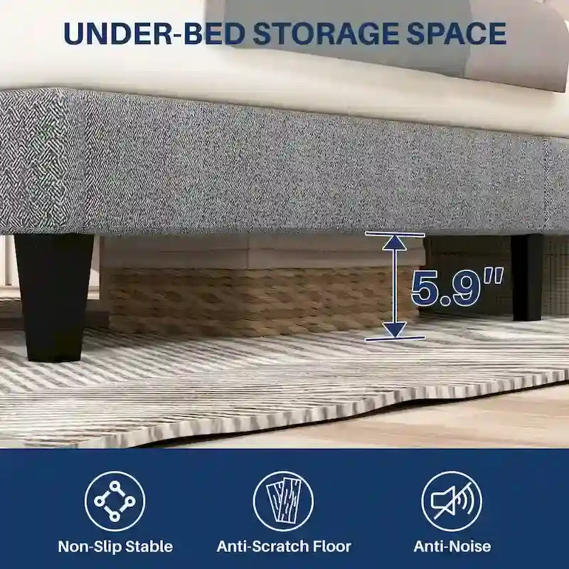 Cama con plataforma y estructura de madera, con cabecero, no necesita somier