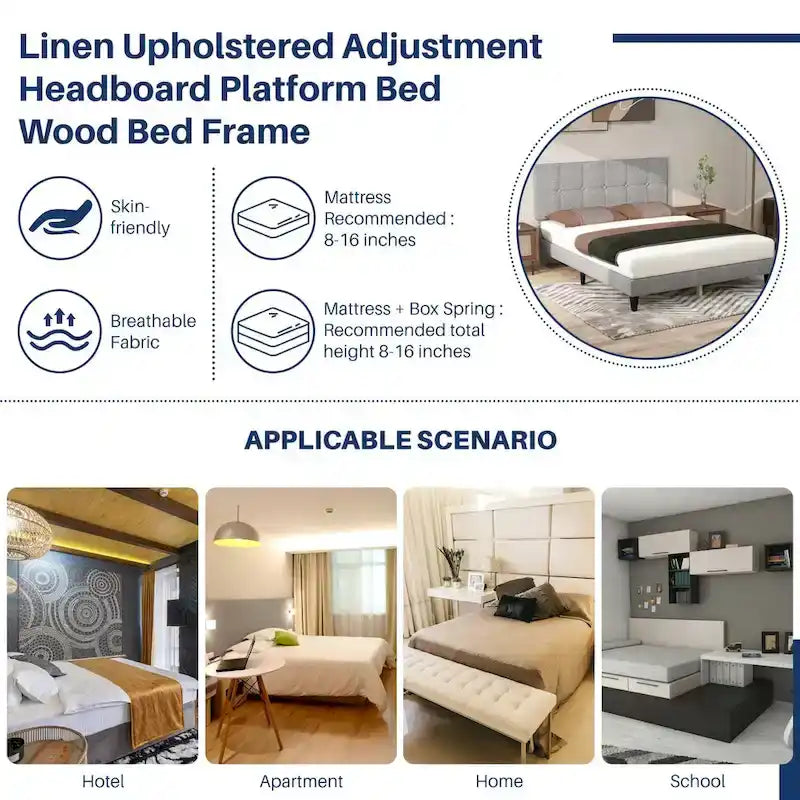 Cama con plataforma y estructura de madera, con cabecero, no necesita somier