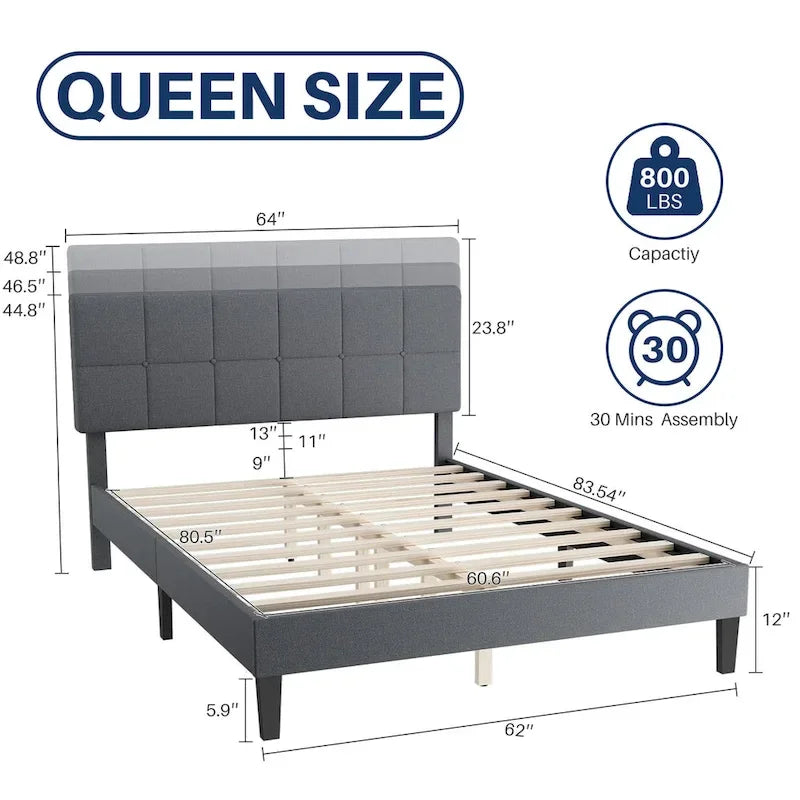 Cama con plataforma y estructura de madera, con cabecero, no necesita somier