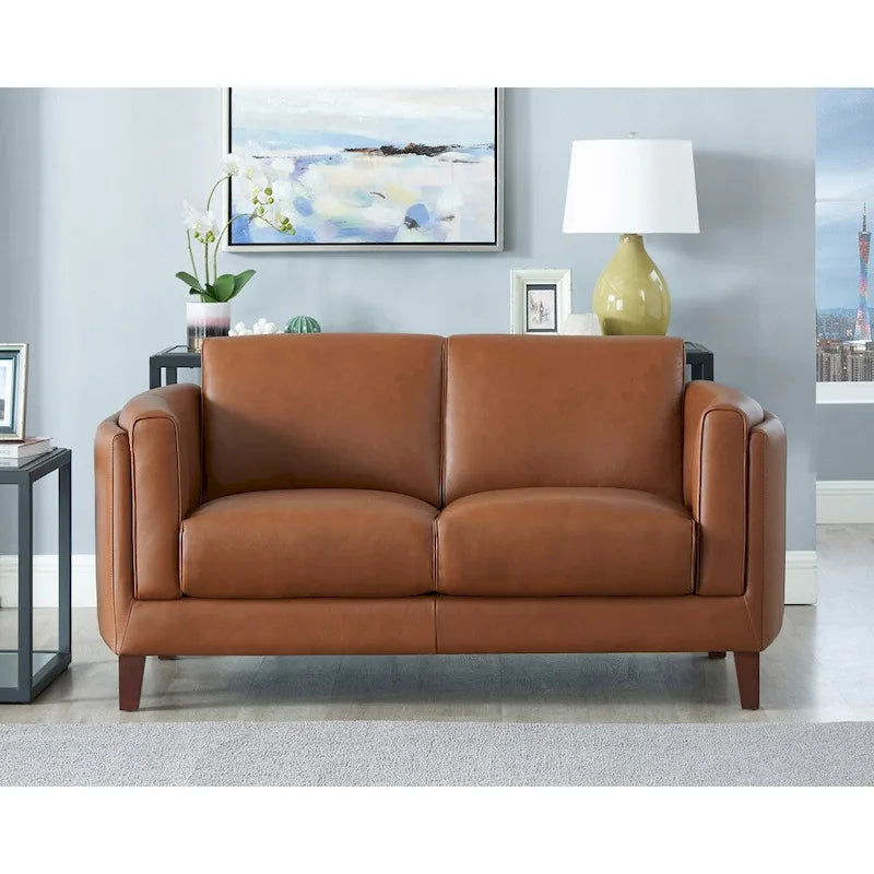 Zweisitzersofa aus vollnarbigem Leder mit Federn, Memory-Schaumstoff und Federkern