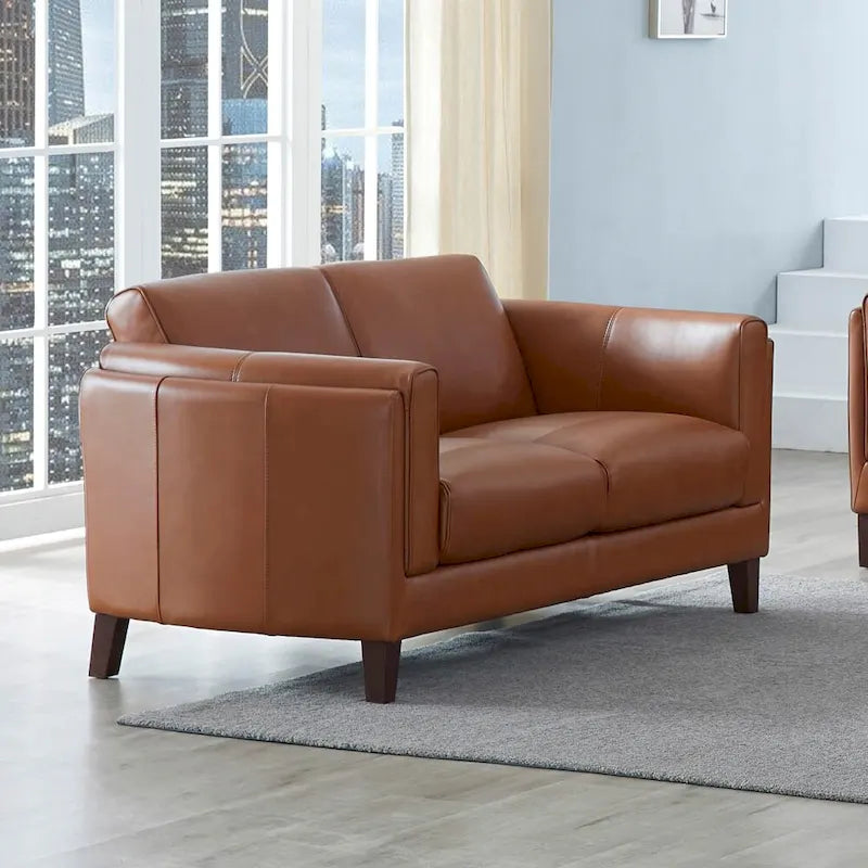 Zweisitzersofa aus vollnarbigem Leder mit Federn, Memory-Schaumstoff und Federkern