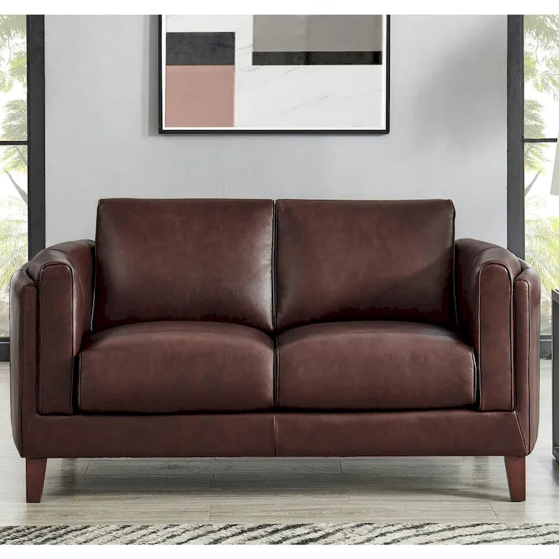 Zweisitzersofa aus vollnarbigem Leder mit Federn, Memory-Schaumstoff und Federkern