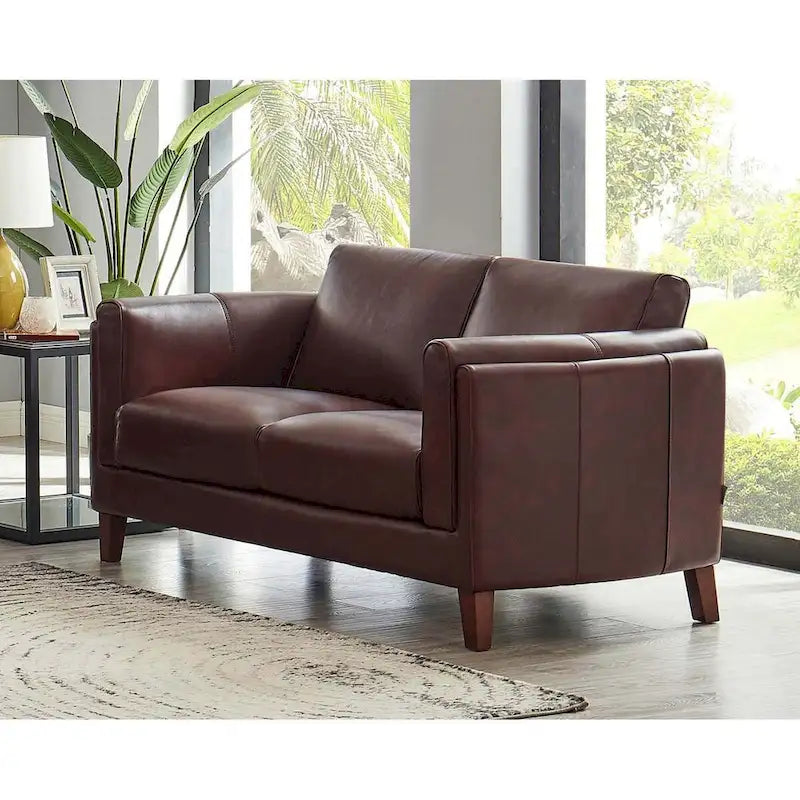 Zweisitzersofa aus vollnarbigem Leder mit Federn, Memory-Schaumstoff und Federkern