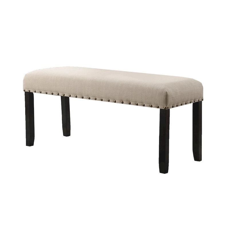 Banc de salle à manger en tissu avec bordure cloutée et structure en bois